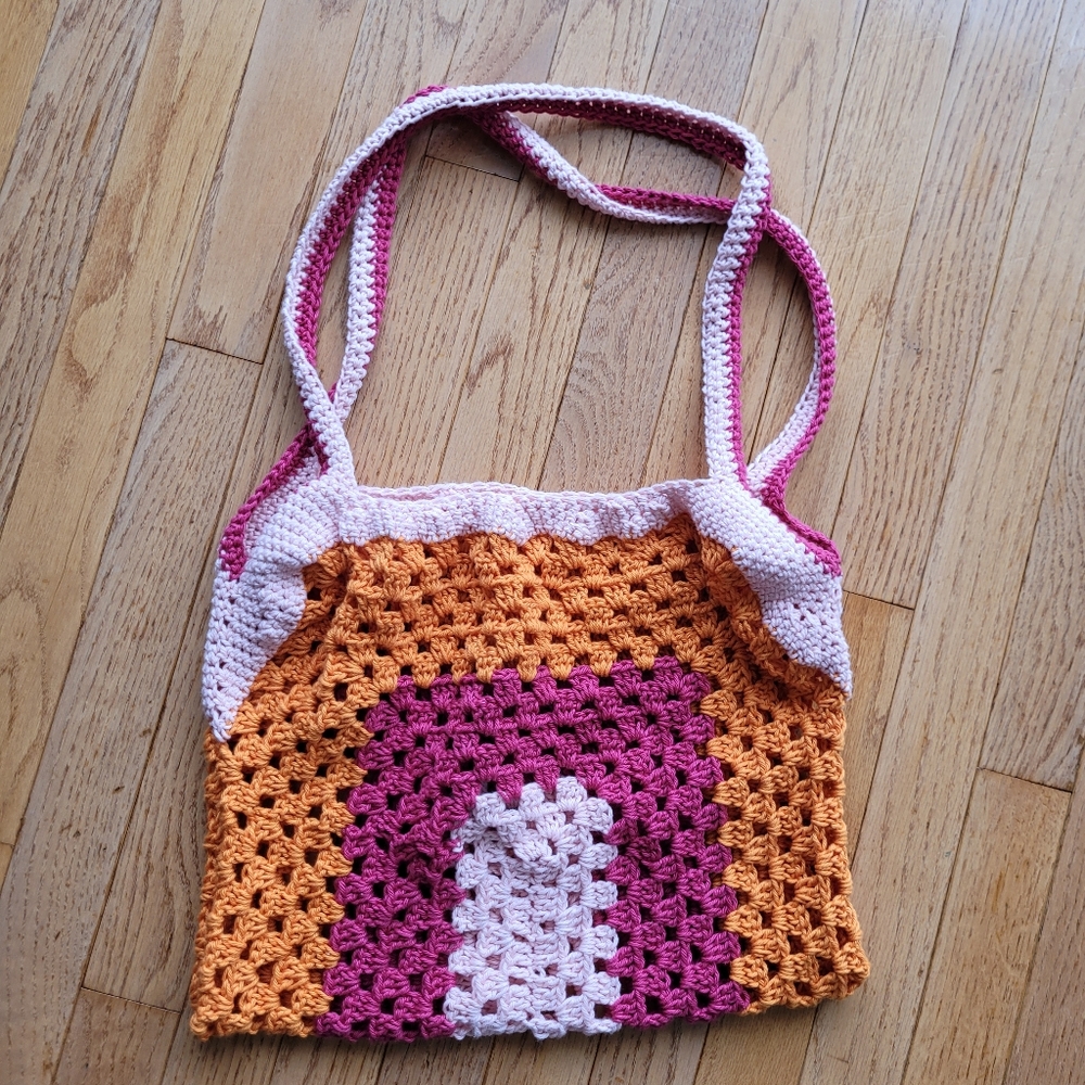 Crochet Granny Square Market Bag Handmade